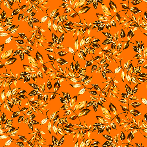 Seamless Leaves Pattern on Orange Background, Modern Style Ready for Textile Prints.