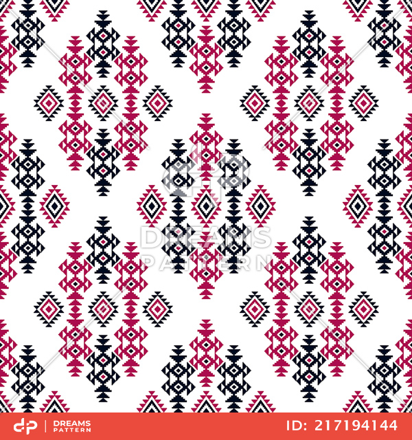Seamless Colored Ethnic Design on White Background for Textile Prints.
