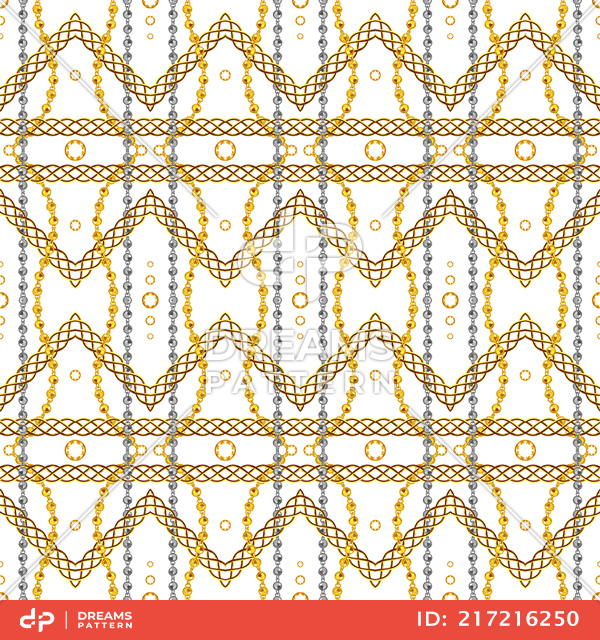 Seamless Symmetric Pattern of Golden and Silver Chains, Ready for Textile Prints.