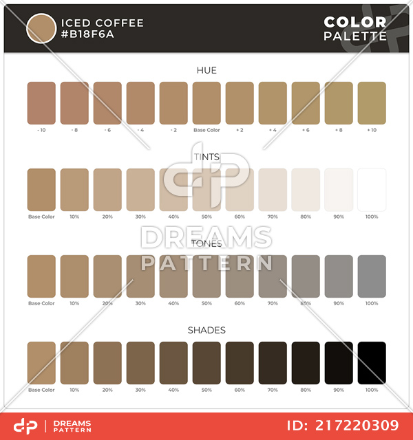 Iced Coffee / Color Palette Ready for Textile. Hue, Tints, Tones and Shades Guide.
