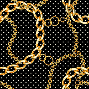 Precious Necklaces with Dots, Golden Chains on Black Background.