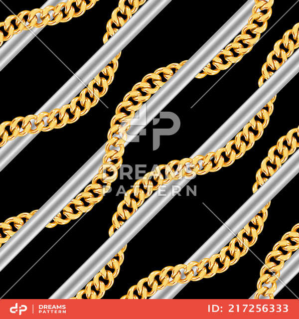 Seamless Pattern of Golden Chains. Curved Waves, Designed with diagonal form.