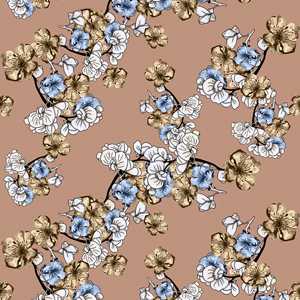 Seamless Hand Drawn Flowers Pattern, Repeated Illustration Ready for Textile Prints.