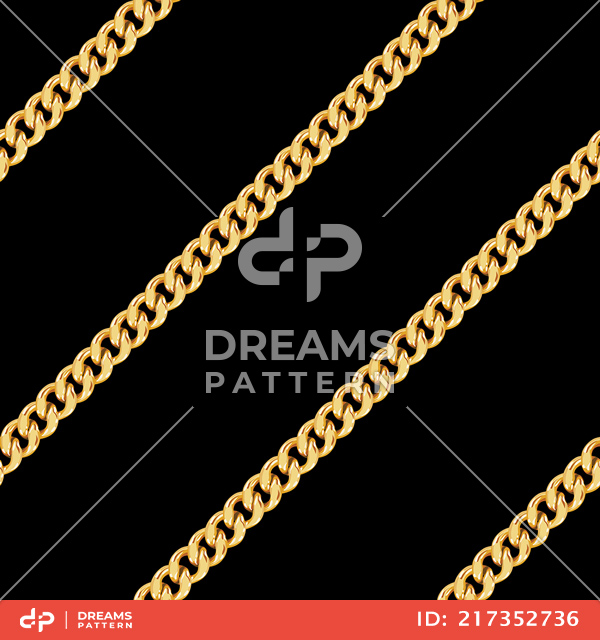 Seamless Diagonal Golden Chains on Black. Repeat Design Ready for Textile Prints.