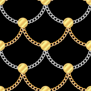 Seamless Luxury Golden Motifs with Chains, Ready Pattern for Textile Prints.