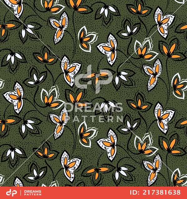 Seamless Floral Pattern in Sketched Outline Style. Hand Drawn Design for Prints.