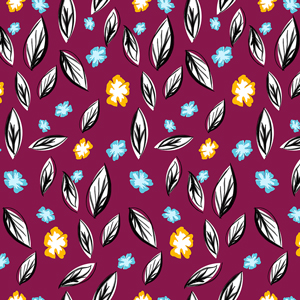 Seamlees Hand Drawn Flowers and Leaves, on Deep Pink Background, Ready for Textile Prints.
