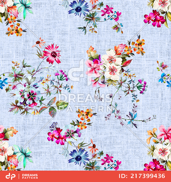 Seamless Colorful Floral Pattern, Ready for Textile Prints on Purple Background.