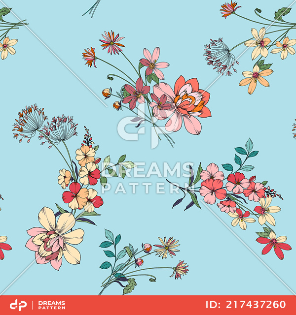 Seamless Floral Pattern in Vintage Style, Gentle Summer Flowers Ready for Textile Print.