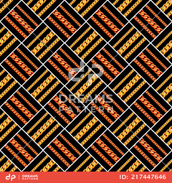 Seamless Pattern of Golden Chains with Stripes Ready for Textile Prints.