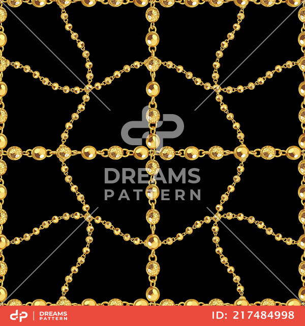 Seamless Golden Chains on Black. Repeat Design Ready for Textile Prints.