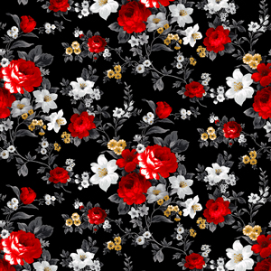 Beautiful Seamless Watercolor Floral Pattern, Small Flowers on Black Background.