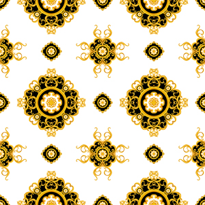 Seamless Luxury Fashional Pattern of Golden Chains and Baroque on White Background.
