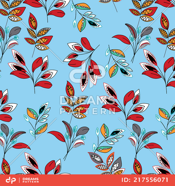 Beautiful Hand Drawn Leaves, Seamless Colorful Pattern Ready for Textile Print.