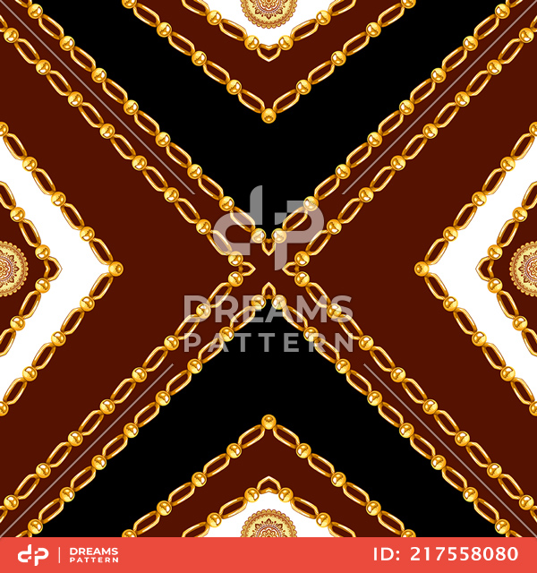 Seamless Golden Chains Pattern, on Dark Brown Background. Ready for Textile Print.