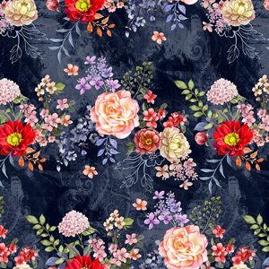 Beautiful Watercolor Floral Design on DarkBlue Background Ready for Textile Prints.