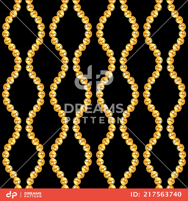 Seamless Wavy Golden Chains on Black. Repeat Design Ready for Textile Prints.