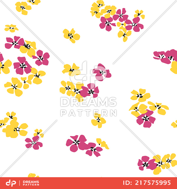 Seamless Hand Drawn Mini Flowers. Repeating Pattern on White Background.