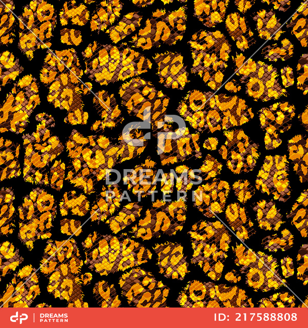 Seamless Mix Snake and Leopard Skin Pattern, Abstract Texture with Gold Colors.