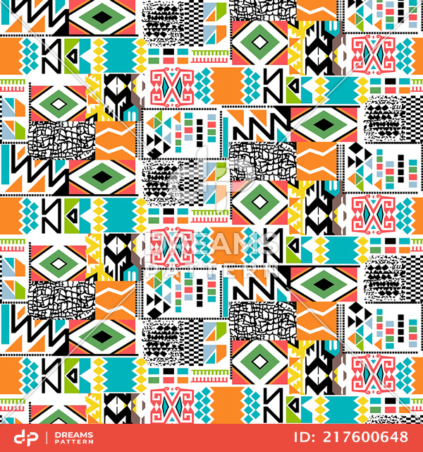 Seamless Pattern of Ethnic and Tribal Motifs Designed for Textile Prints.