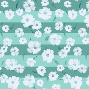 Hand Painted Watercolor Illustration Seamless Pattern of Flowers and Leaves on Strips.