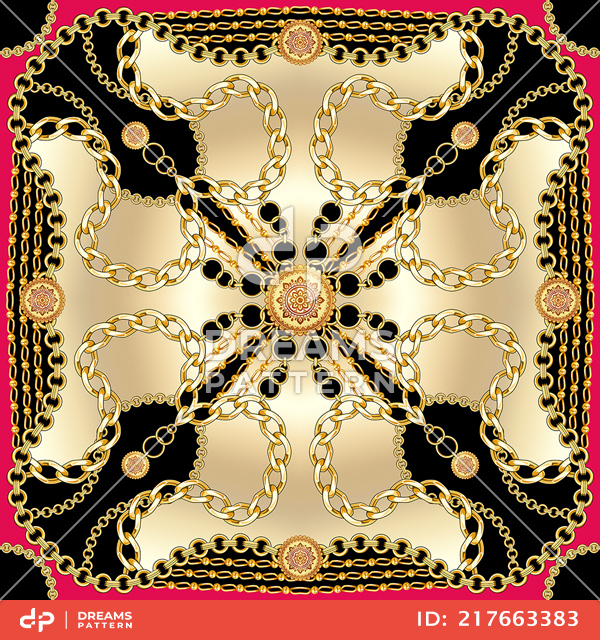 Seamless Golden Chains Pattern, Trendy Repeating Scarf for Textile Print.