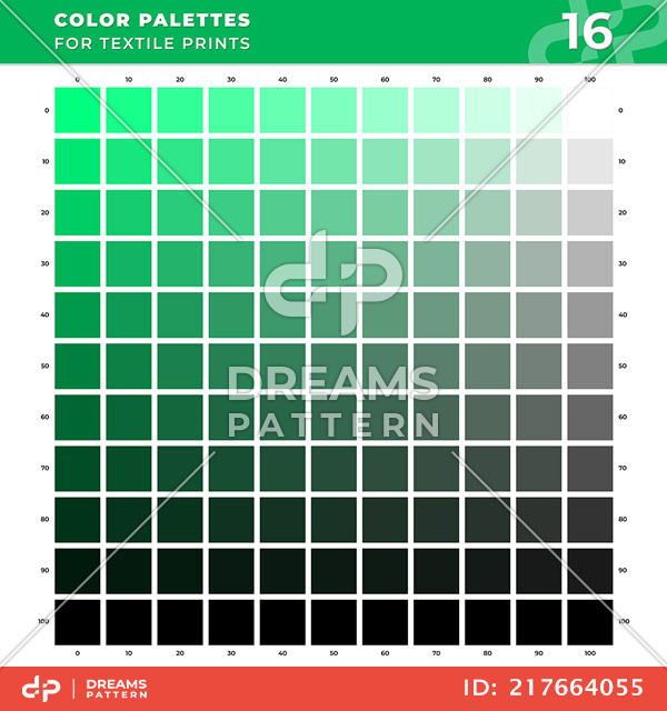 Set 16 Color Palettes for Textile Prints. Tints and Shades Chart, Colors Guide Swatches.