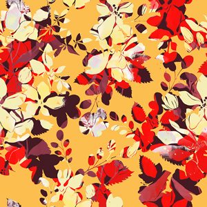 Seamless Abstract Floral Pattern, Beautiful Hand Drawn Leaves on Yellow.