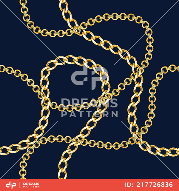 Seamless Pattern with Golden Chains on Dark Blue Background.