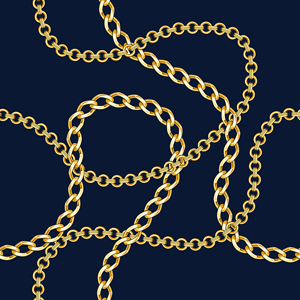 Seamless Pattern with Golden Chains on Dark Blue Background.