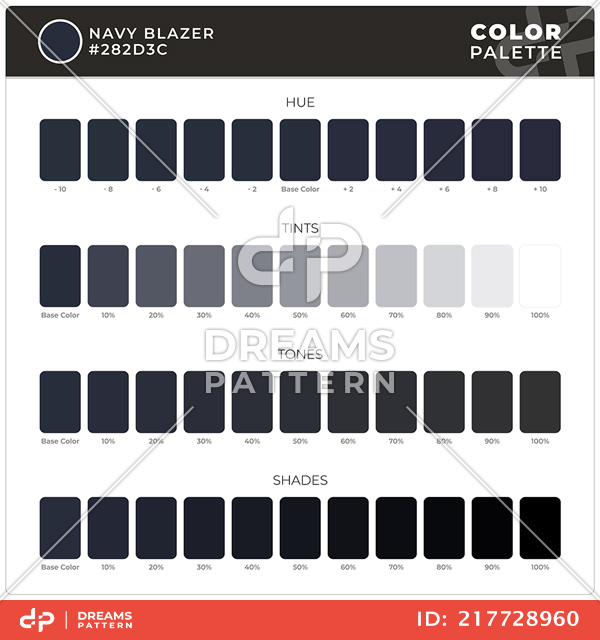 Navy Blazer / Color Palette Ready for Textile. Hue, Tints, Tones and Shades Guide.