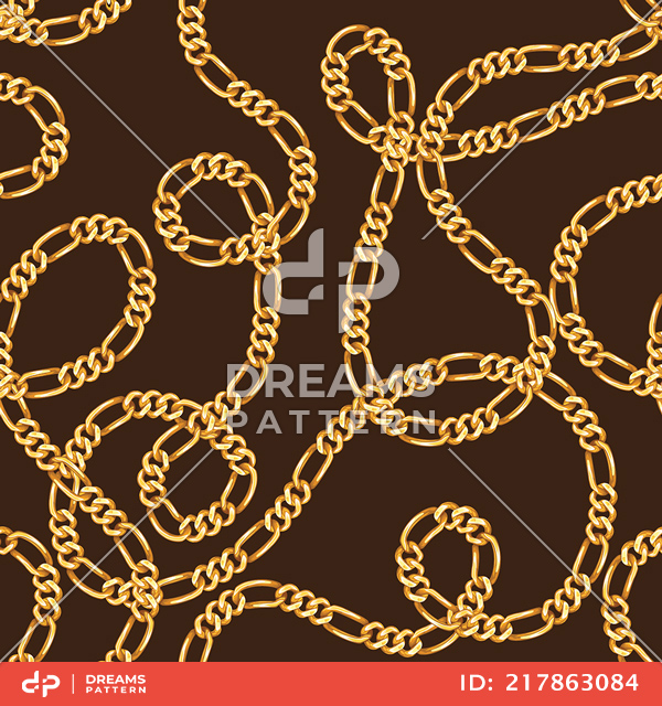 Seamless Pattern of Luxury Golden Chains on Dark Brown Background.