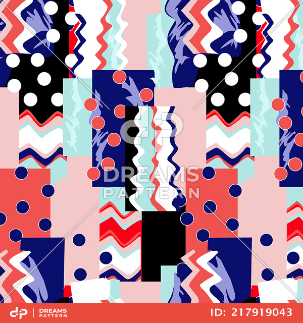 Seamless Modern Abstract Pattern, Colorful Squares and Circles Ready for Textile Prints.