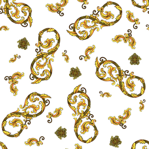 Decorative Gold Baroque Ornament Seamless Pattern on White Background.