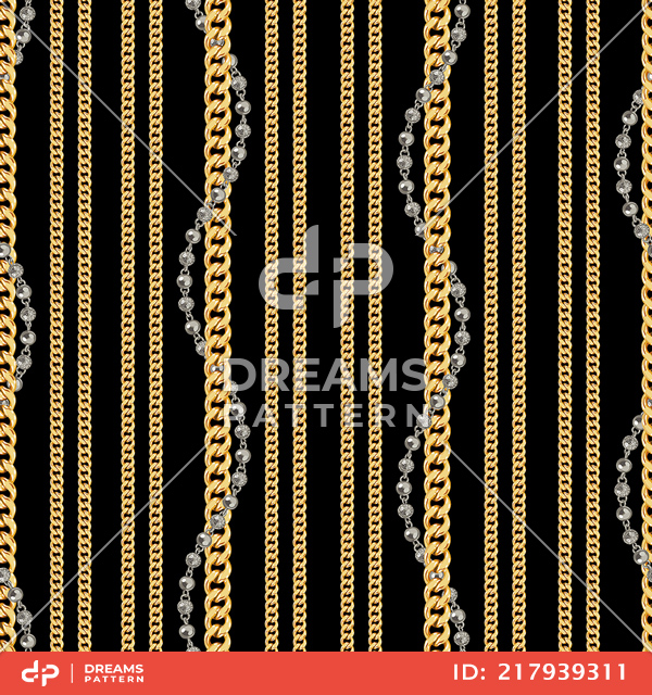 Seamless Trendy Pattern of Golden and Silver Chains Designed for Textile Prints.