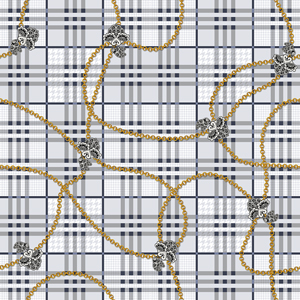 Seamless Golden Chains. Beautiful Jewelry with Plaid and Houndstooth.