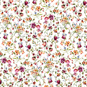 Seamless Watercolor Floral Pattern on White Background, Ready for Textile Prints.