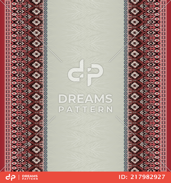 Ethnic Pattern with Leaves, Long Dress Design Seamless by One Side Ready for Textile Prints.