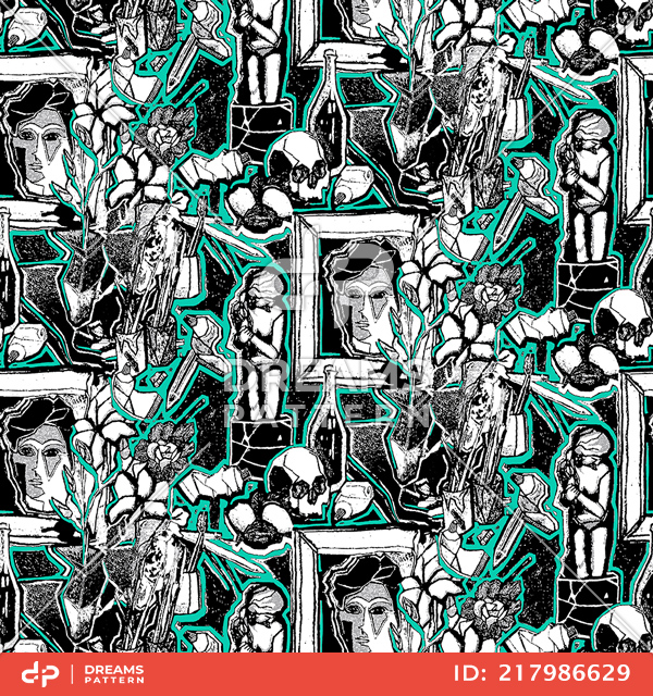 Seamless Graffiti Abstract pattern, Hand Drawn Street Art Ready for Textile Prints.