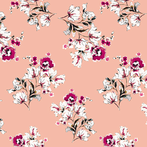 Seamless Hand Drawn Flowers with Leaves On Peach Color, Designed for Fabric Textile.