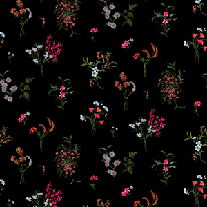 Seamless Beautiful Arrangement Floral Pattern with Leaves on Black Background.