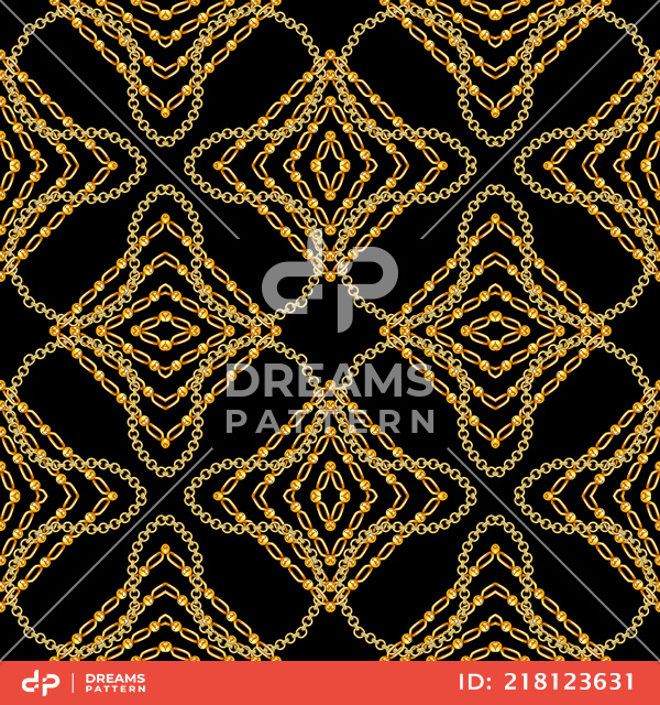 Seamless Golden Chains Pattern, on Black Background. Ready for Textile Print.