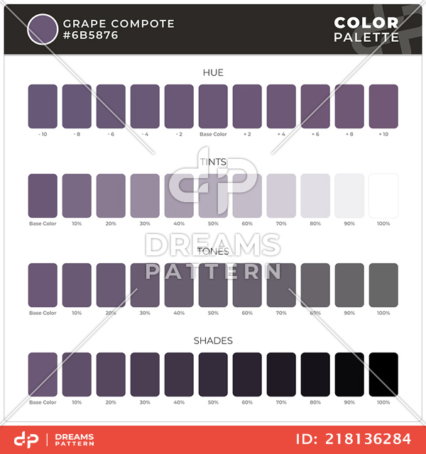 Grape Compote / Color Palette Ready for Textile. Hue, Tints, Tones and Shades Guide.