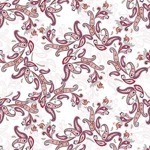 Seamless Colorful Paisley Pattern on White Background, Ready for Textile Prints.