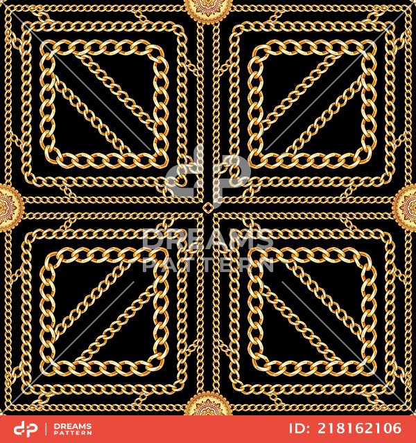 Seamless Golden Chains Pattern, on Black Background. Ready for Textile Print.