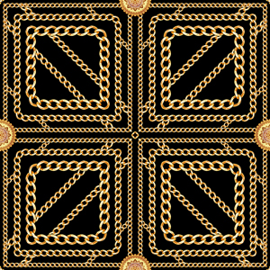 Seamless Golden Chains Pattern, on Black Background. Ready for Textile Print.