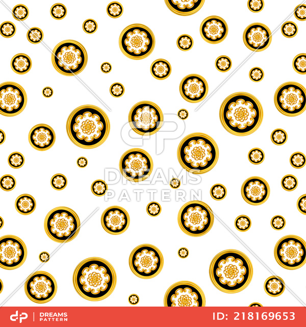 Seamless Golden Decorative Motif on White Background, Designed for Textile Prints.