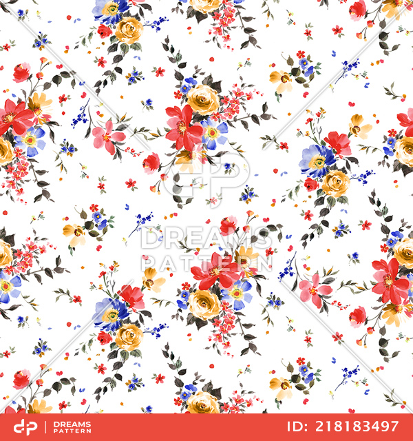 Seamless Watercolor Floral Pattern, Hand Painted Illustration For Textile Prints.