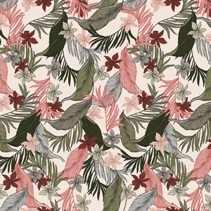 Seamless Vintage Floral Pattern with Leaves, Colorful Hand Drawn Tropical Leaves.