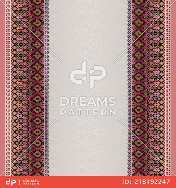 Ethnic Pattern with Leaves, Long Dress Design Seamless by One Side Ready for Textile Prints.